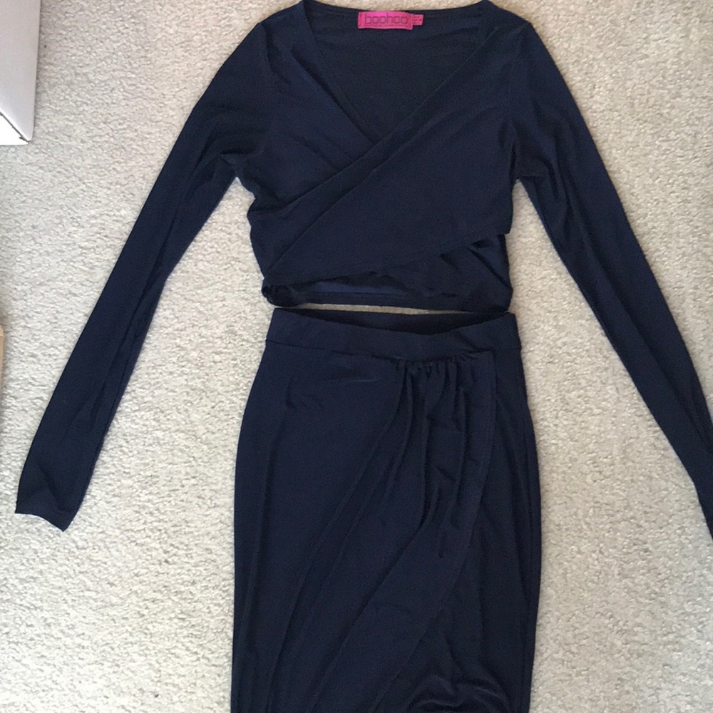 Boohoo wrap top and maxi skirt set
